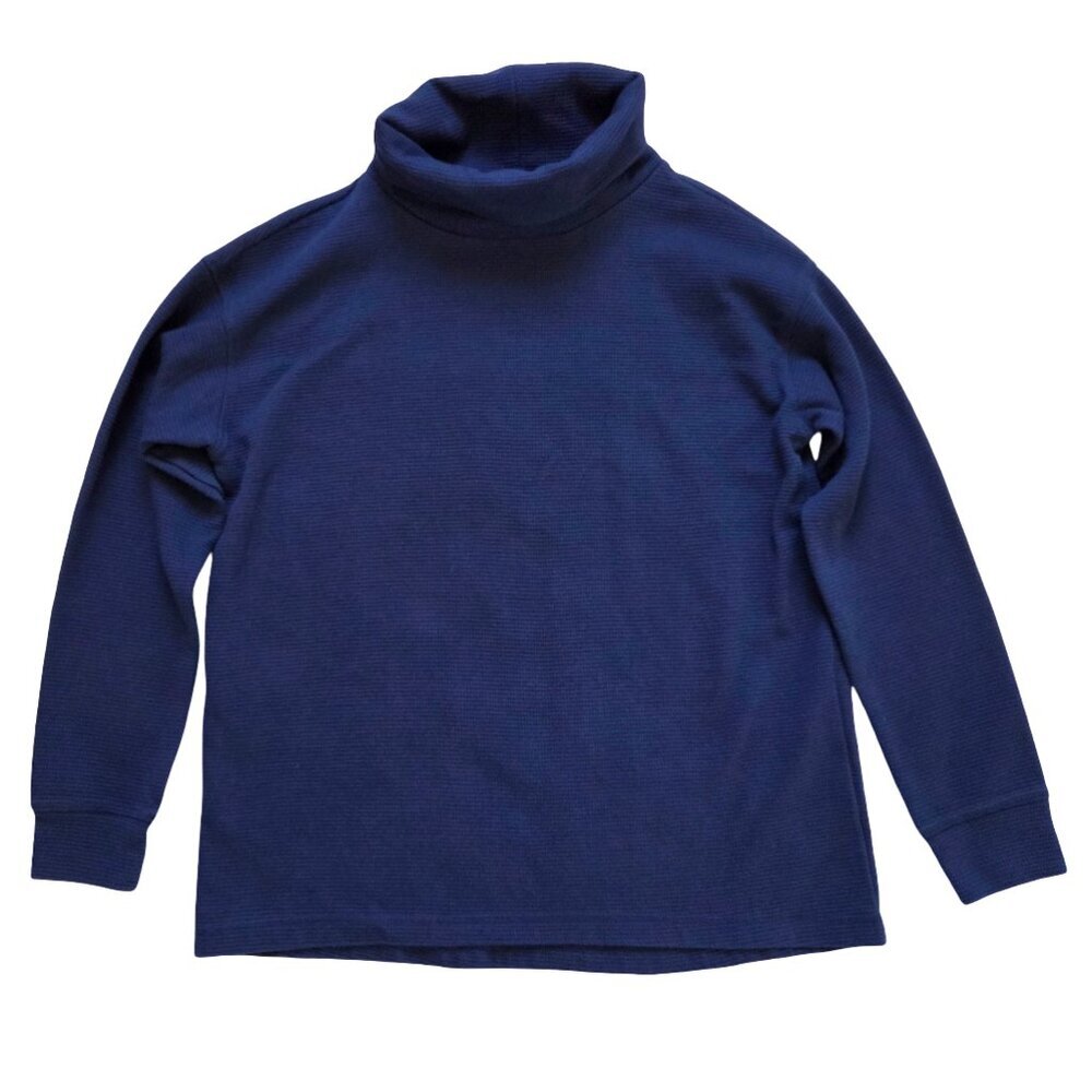 Lands End Sweater Women's Medium Blue Cowl Neck Fisherman Nautical Classic